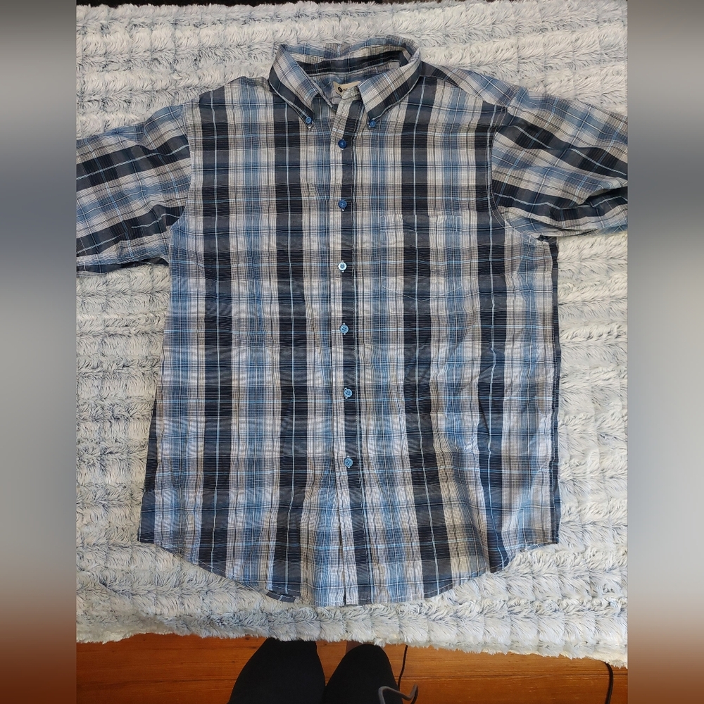 Men's Blue Plaid Shirt‎